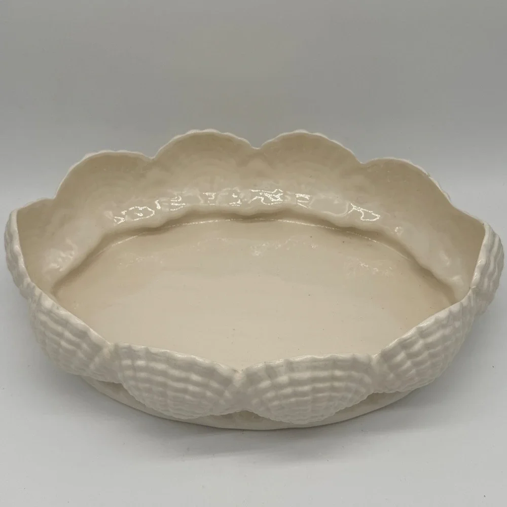 Vtg Atlantic Mold Clamshell Centerpiece Bowl Scalloped Coastal Chic Mermaidcore